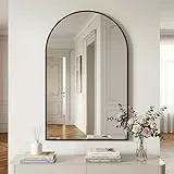 BEAUTYPEAK 61x91 cm Bogen Wandspiegel, Bruchsichere Aluminiumlegierung Rahmen Badspiegel, Kann an die Wand Gelehnt oder Aufgehängt Werden, Standspiegel für Schlafzimmer, Bad und Toiletten Schwarz