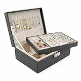 Homeanda schmuckkästchen damen schmuckschatulle schmuckkästchen mit schlüssel schmuckbox leder schmuckschatulle groß schmuckkästchen schmuckschatullen(UG-Schwarz)