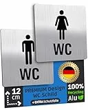 SCHILDERBOXX® WC Schild Selbstklebend - 2er Set Toilettenschild Damen und Herren [12x12cm, 100% Alu, extra-starkes Klebeband] – Türschild Toilette Aufkleber Tür, Gäste WC-Schilder, Toilettenschilder