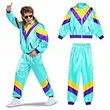 80er 90er Jahre Outfit Retro Bad Taste - Trainingsanzug Overall - Herren & Damen - Fasching & Karneval - Jogginganzug (blau, M/L)