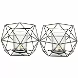 Romadedi Teelichthalter Metall Schwarz Für Wohnzimmer: 2er Set Modern Geometrisches Teelichter Für Teelicht Tischdeko Esstisch Deko Schwarz
