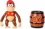 Nintendo Diddy Kong 10 cm große, bewegliche Actionfigur, offiziell, hergestellt von Jakks Pacific, 13 Bewegungspunkte, inklusive Fass-Zubehör, perfekt für Sammler