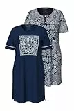 Ulla Popken Damen 2pcs Bigshirts, Romantic Nights Nachthemden, Nachtblau, 50-52
