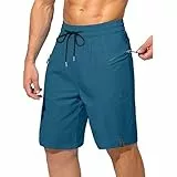 Ougelebo Badehose Herren Badeshorts Herren Lang Schnelltrocknend Bademode Männer Schwimmhose mit Reissverschluss Schwimmshorts Swimming Shorts Men Swimwear Trunks Pfauenblau L