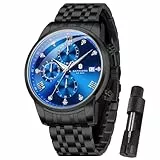 SAPPHERO Uhren Herrenuhr Edelstahl 50m Wasserdicht Armbanduhren Für Leuchtende Stilvolle Herren Geschenk Armbanduhr Datum Analog Quarz Armbanduhren Herren Schwarz-Blau