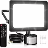 MEIKEE 35W Sicherheitsleuchten mit Bewegungssensor 3440 Lumen Dimmbare PIR-Flutlichter Außenleuchten 12m PIR-Erkennungstaste & Fernbedienung Einstellbar IP66 Wasserdicht für Garten Korridor Hinterhof