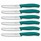 Victorinox Swiss Classic Profi Tomaten- und Tafelmesser-Set, 6-teilig, Wellenschliff, Scharfe Klingen, 11 cm, Robuste Kunststoffgriffe, Grün
