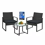 SONGMICS Balkonmöbel, Gartenmöbel-Set, aus PE-Polyrattan, Lounge-Set, Tisch und 2 Stühle, Terrassenmöbel, einfache Montage, Outdoor, für Terrasse, Balkon, Garten, schwarz GGF010B05