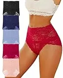 FINETOO 5er Spitze Unterwäsche Damen High Waisted Slip Sexy Hipster Nahtlos Spitzen Mehrpack S-XL,L