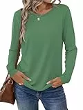 Cuptacc T Shirt Damen Langarm Rundhals Basic 2025 Mode Weich Und Bequem Dicke Pulli Teenager Mädchen Oversized Thermo Longsleeve Oberteil Bohnengrün M Mittel