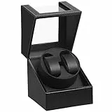 DRAIGERWAY Automatische Uhrenbeweger Box,luxuriöser Uhrenbeweger,Uhrengehäuse mit leisem Mabuchi Motor,Batteriebetrieb oder Netzteil PU Leder (Schwarz PU-DGW)