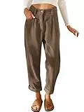 Cordhose Damen Casual High Waist Tapered Hose Baumwoll Gerades Bein Hosen Einfarbig Freizeithosen mit Taschen (Braun, M)