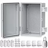 EYPINS Wasserdicht Verteilerkasten IP67, Anschlussdose Wasserdicht ABS Kunststoff Gehäuse außen Steckdosenkasten, Schaltkasten, Stromkasten mit Montagezubehör 30x20x16cm | Grauer Schaltschrank