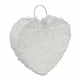 Relaxdays Pinata, Herzform, Kinder & Erwachsene, JGA & Hochzeit, zum Befüllen, HxBxT: 24x25x7,5 cm, Schlagpinata, weiß, 1 Stück.