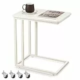 VASAGLE Beistelltisch, Sofatisch mit Rollen, C-Form, mobiler Kaffeetisch, 35 x 50 x 60 cm, Wohnzimmertisch mit Metallgestell, für Kaffee und Laptop, modern, cremeweiß LNT050W77