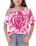 Arshiner Mädchen T-Shirt Schulterfreies Oberteil Kinder Spaghettiträger T-Shirts Lässig Mode Sommer Kurzarmshirt One Shoulder Tops für Mädchen 7-8 Jahre