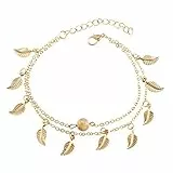 Damen Summer Beach 2 Farbe Double Leaves Anhänger Fußkettchen Böhmische Perlen Handgefertigte Fußkettchen Gothic Schmuck
