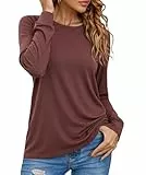 Totatuit Tshirt Damen Langarm Lockeres Langarmshirt Rundhals Basic Damen Oberteile Weiches Longsleeve für Büro Schule Alltag Weinrot M