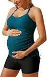 Maacie Schwangerschafts Bademode Tankinis Dehnbar Badeanzüge mit Back Design Pfauenblau L