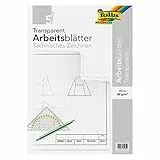 folia 8213/5 - Zeichenpapier, Block mit Arbeitsblättern für technisches Zeichnen, DIN A3, 5 Blatt, 80 g/qm, transparent, mit Vordruck