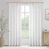 MRTREES Vorhang mit Kräuselband Weiß Leinenoptik Halbtransparent für Kinderzimmer, Gardinen Weiss Leinen 245 cm Lang 140 cm Breit für Wohnzimmer Schlafzimmer 2er Set, Curtains Living Room