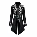 OBEEII Herren Gothic Frack Steampunk Vintage Mantel Mittelalter Gehrock Jacke Viktorianischen Karneval Kostüm Cosplay Fashing Smoking Kostüm Schwarz 2XL