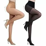 Yilanmy Bauchweg Strumpfhosen für Damen 40 DEN Transparente Shaping Strumpfhose Figurformende Stützstrumpfhose Bauch-Beine-Po Feinstrumpfhose (1 Paar Schwarz+1 Paar Hautfarbe, M)