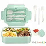 LUZOON Lunchbox Bento Box Brotdose Erwachsene 1400ml mit 3 FäChern für Kinder inkl. Besteck Jausenbox für Mikrowellen Und SpüLmaschinen, Schule Arbeit Picknick Reisen (Hellgrün①, 1400ml)