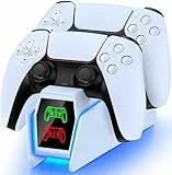 GAMSINGY PS5 Controller Ladestation, PS5 Zubehörsets Ladestation für Dualsense Wireless/Edge Controller, Ladestation für PlayStation 5 Controller mit 2Std Schnelllade/Cooles RGB Licht