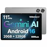 Tablet 11 Zoll mit Hülle, Android 16 System mit Gemini AI, 20GB RAM + 128GB ROM (erweiterbar auf 1TB), 90Hz Display, Unisoc T7250 Octa Core, 13MP + 8MP Kamera, Face ID, Widevine L1, 8800mAh, GPS