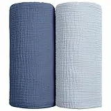 lulumoon Baby Pucktuch Musselin Decke - Baumwolle Dünne Atmungsaktive Babydecke - Baby Swaddle Decke Tücher für Junge und Mädchen 2 Stück 100x100cm(Marineblau)