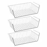 RICOO 3 x Einhängekorb Schrank KR001Sx3 Schrankkörbe Unterregal Hängekorb Regal Schrankkorb zum Einhängen Regaleinhängekorb Drahtkorb Gitterkorb Aufbewahrungskorb Metall Korb zum Aufhängen silber