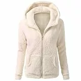 Generisch Fleecejacke Damen Winter Teddy Jacke Herbst Kapuzenpullover,Warme Plüschjacke Mit Kapuze Sweatshirt Große Größen Übergangsjacke Tasche Flauschig Teddyjacke Damen-Jacken