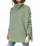 Hormtaer Pullover Damen Winter Rollkragenpullover Warm Oversized Strickpullover Rollkragen Stricken Pulli Grobstrickpullover Sport Sweatshirt Casual Lose Langarm Oberteile (Grün, M)