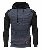 Huayuzh Hoodie Herren Kapuzenpullover Casual Patchwork Langarm Karierten Kordelzug Jacquard Sweatshirt mit Kapuze Taschen Indigo Schwarz XL