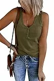 Saodimallsu Damen Tank Tops Sexy V-Ausschnitt Top Ärmellose Henley Shirts Sommer Gerippt Cami Bluse mit Knöpf Armeegrün M