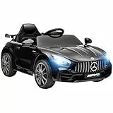 AIYAPLAY Kinder Elektroauto 12V Kinderauto mit 2,4G Fernbedienung, Kinderfahrzeug mit Hupe, MP3, Musik, Sanftstart, Rückwärtsfunktion 3-5 km/h Elektrofahrzeug für 3-6 Jahre, Schwarz