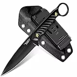 PURPLEBIRD Messer mit Feststehender Klinge, Camping Messer mit Scheide und Verstellbarer Gürtelclip, Full Tang Outdoor Messer aus 440C Stahl mit G10 Griff für EDC Überleben und Jagd (Schwarz)