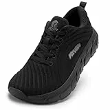 FitVille Damen Laufschuhe Weit Turnschuhe Atmungsaktiv Sportschuhe Leichte Barfußschuhe Joggingschuhe Sneaker Bequeme Walking Schuhe Breite Füße,Schwarz,38 EU,Weit