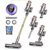 SunSare Akku Staubsauger 550W/45000Pa/60Min, Staubsauger Kabellos mit Smart Display und Ladestation, Leichter Antiverwicklung Akkusauger, Super Leise akkustaubsauger für Hartböden Teppiche Tierhaare