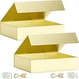 2 Pack Geschenkbox, 30x20x7,6 cm Geschenkboxen für Presents with Lids Magnetic Closure Rectangle Collapsible for Groomsman Proposal Box, Christmas, Halloween, Birthday Gift Packging (Golden)