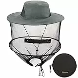 Mbsomnus Imkerhut Moskitonetz Hut Grau Sonnenhut mit abnehmbarem Moskito Kopfnetz Hut Schnell Trocken Breite Krempe Sonnenschutz für Outdoor Wandern Camping Gartenarbeit Angeln