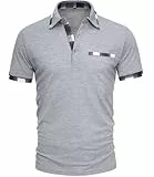 GLESTORE Poloshirt Herren Kurzarm Golf PoloHemd mit Falsche Brusttasche Sommer Polo T Shirt Hellgrau XL