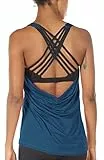 icyzone Damen Sport Tops mit Integriertem BH - 2 in 1 Yoga Gym Shirt Fitness Training Tanktop (M, True Blue)