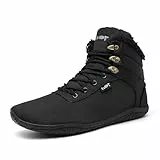 Schuvox Barfuss Schuhe Damen Herbst Bequem Barfußschuhe Herren mit Breite Zehenbox Leicht Mid Barfuß Stiefel Gefüttert Turnschuhe Zero-Drop Solhe Wanderschuhe Minimalist Sneaker Unisex Schwarz 39EU