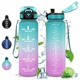 Vikaster Trinkflasche Sport, 1000ml BPA-frei Tritan Auslaufsicher Kunststoff Wasserflasche, Kohlensäure Geeignet, Sportflasche für Fahrrad, Kinder, Fitness, Schule, Yoga