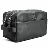 DONBOLSO Kulturbeutel Stockholm - Premium Kosmetiktasche aus Leder - Kulturtasche für Damen und Herren mit Zahlreiche Fächer - Funktionale Reise Badetasche aus Leder - 25x13x15 cm, Vintage Schwarz