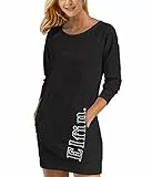 ELFIN Damen Sweatkleid Langarm Kleider Sweatshirt Dress Lässig Sportliche Longshirt Tops Minikleider mit Logodruck Herbst