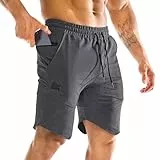 BROKIG Gym Sporthose Herren Kurz Baumwolle Fitness Shorts mit Versteckte Reißverschlusstasche (Dunkelgrau,L)