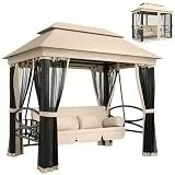 Outsunny Hollywoodschaukel Gartenschaukel Schaukel mit Seitenwänden 3-Sitzer Beige 256 x 172 x 248 cm